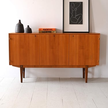 1960s Scandinavian Highboard with Three Locking Doors - Vintage Teak Sideboard 