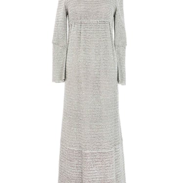 1960s Silver Crochet Bell Sleeve Maxi Dress