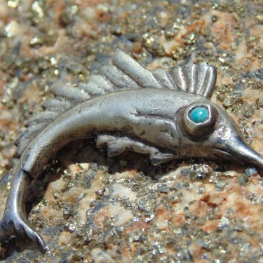 Sterling Silver Marlin / Sailfish Brooch with Turquoise Eye 