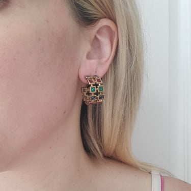 90s Pierced Crystal Rainbow Earrings