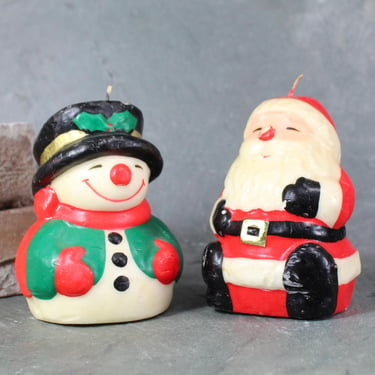 Vintage Sculpted Christmas Candle | Pair of Santa & Snowman Candles | Large 4 3/4" Holiday Candles | Bixley Shop 