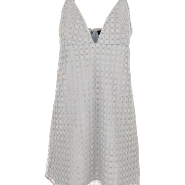 Rotate Grey Mini Dress With V Neck And All-Over Bead Embellishments In Tech Fabric Woman