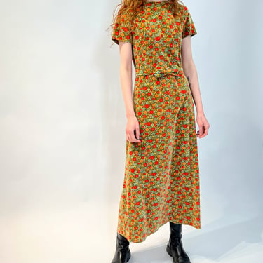 60s Spring Velvet Floral Midi Dress