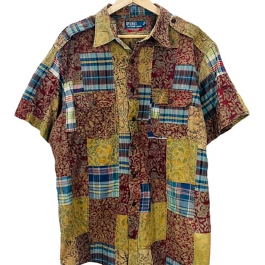 Vintage Polo Ralph Lauren Madras Patchwork Button Up Shirt XXL