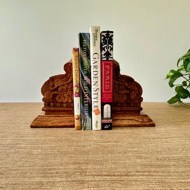 Vintage Carved Wood Bookends 