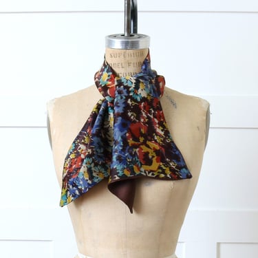 vintage 1930s ~ 1940s ascot • gorgeous deco floral print silky rayon neck scarf 