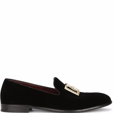 Dolce & Gabbana Men Logo Velvet Loafers