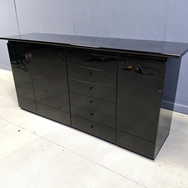 Vintage black lacquer sideboard, 1970s - vintager design sideboard - vintage credenza - vintage blkack lacquered wooden cabinet 