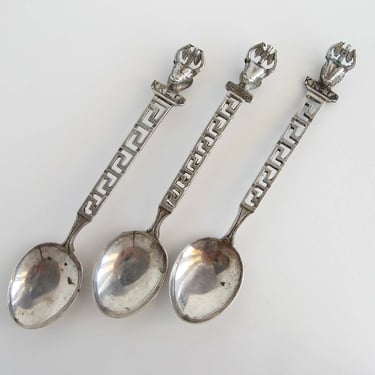 Vintage Greece Crete Kreta Minoan Bull and Labrys Axe 800 Silver Souvenir Demitasse Spoons Set of Three 