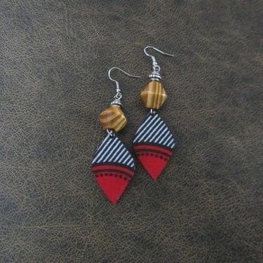 Bold African Ankara earrings, blue red 