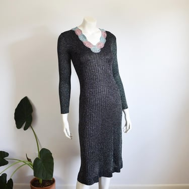 70s Wenjilli Metallic Knit Dress - S/M 