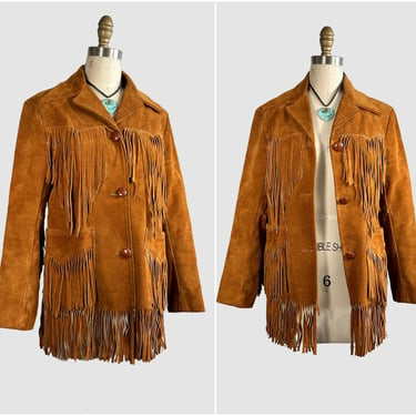 MS PIONEER WEAR Vintage 60s 70s Suede Fringe Jacket | 1960s Brown Western Leather | 1970s Hippie Boho Cowgirl, Southwestern  | Size Small 