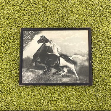 Antique Henri LeRoy Horse Print 1900s Retro Size 17x21 Spirited Horses No. 2 + Black and White + RARE + Lithograph + Home and Wall Decor 