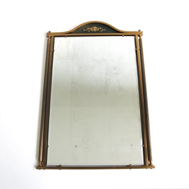 Vintage Distressed Neo-Classical Mirror | Decorative Aged Glass | Patina Brass Frame | 1940s Antique-Style Wall Mirror 