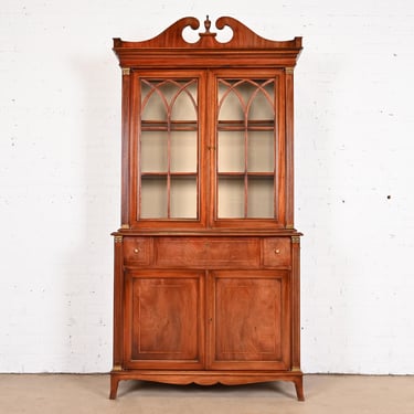 Georgian Carved Mahogany Breakfront Bookcase Cabinet With Drop Front Secretary Desk