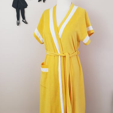 Vintage 1960's Vanity Fair Yellow Robe / 70s Terry Cloth Lounge Wear S 