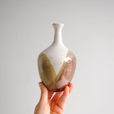 Vintage Studio Pottery Stoneware Vase in White and Brown 
