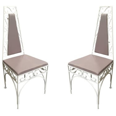Mid-Century Modernist High Back Chair with Scrolling Pattern, Set of Two 