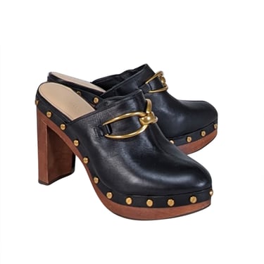 Veronica Beard - Black Leather Studded Trim Clogs Sz 8.5