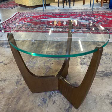 Mid Century Walnut &amp; Glass Side Table in the Style of Adrian Pearsall