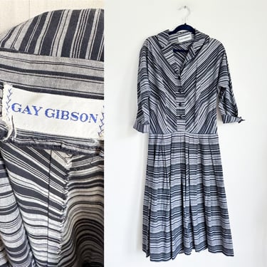 Vintage 1950s Chevron Striped Gay Gibson Dress / XXS 