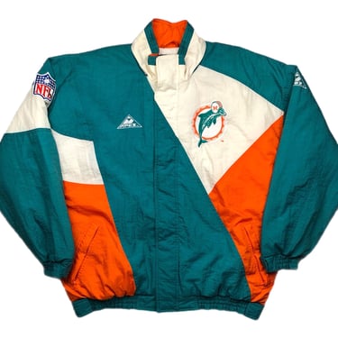 Vintage 90s Apex One Pro Line Miami Dolphins Football Embroidered Big Logo Heavyweight Coat Jacket Size Large/XL 