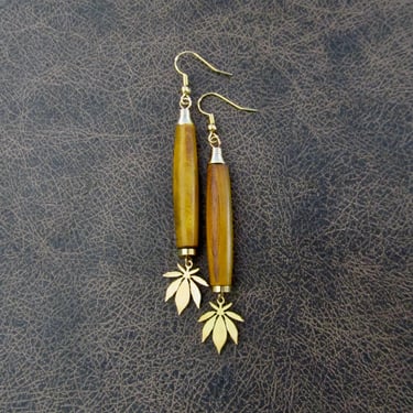 Hemp leaf marijuana cannabis and carved horn earrings 