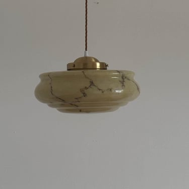 Antique Beige Art Deco Marbled Glass Ceiling Light / German Pendant Light / Mid Century Modern Decor / Repurposed / 1950s 