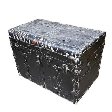 19th Century Wood and Metal Steamer Trunk with Leather Edges 