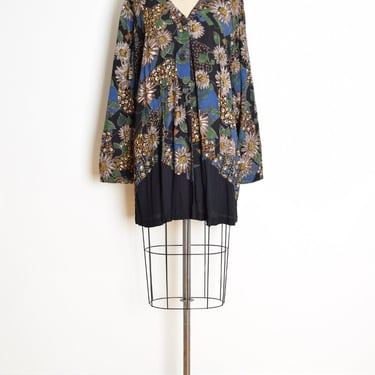 vintage 90s jacket top black metallic daisy floral print top plus size XXL rayon clothing 