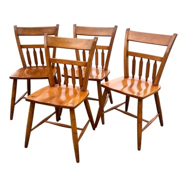 Vintage Solid Maple Arrow Back Windsor Farm Chairs - Set of 4 