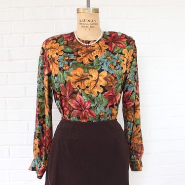 1980's Size 6 Autumnal Long Sleeve Blouse 