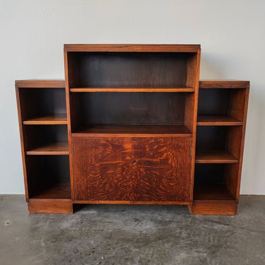Art Deco Solid Tiger Oak Bookshelf Cabinet 1920s 