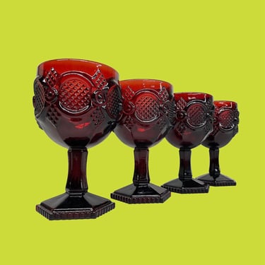 Vintage Water Goblets Retro 1980s Bohemian + Avon Cape Cod + Ruby Red + Glass + Set of 4 + Drinking 0r Wine Glasses + Boho Kitchen + Barware 