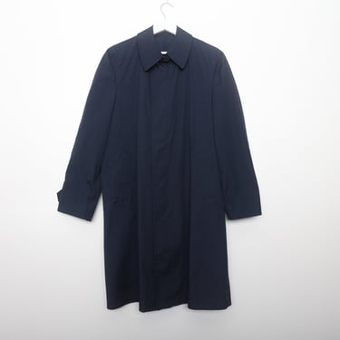 Vintage 1980s blue balmacaan style all season trench coat size mens navy duster size small 