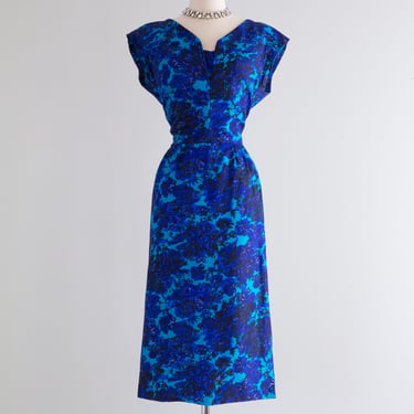 Divine 1950's Floral Print Silk Cocktail Dress by Adele Simpson / Waist 28
