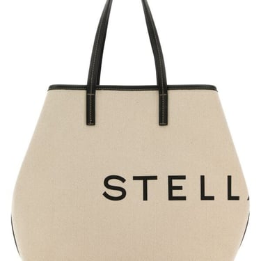 Stella Mccartney Women Sand Canvas Logo Shopping Bag