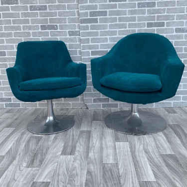 Mid Century Modern Aluminum Swivel Tulip Base Side Chairs Newly Upholstered - Set of 2