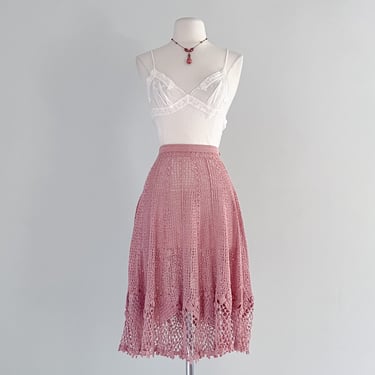 Elegant 1970's Mauve Crochet Knit Skirt / Sz S