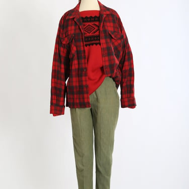 Vintage 1960s Sportsman red plaid wool shirt jacket 