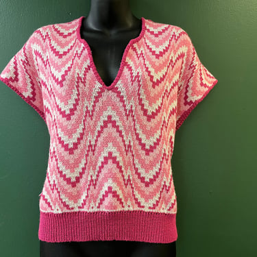 pink slouch sweater 80s chevron striped knit blouse large 
