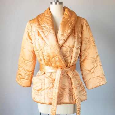 1960s Bed Jacket Quilted Robe Loungewear M 