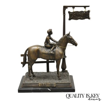 Delaware Park Bronze Equestrian Marble Base Horse Jockey Statue Sculpture