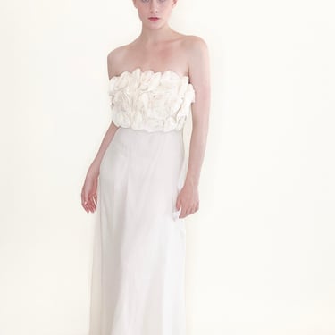 Strapless Floral Top Ivory Silk Dress 