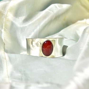 Vintage Mexican Sterling Silver Carnelian Cuff Bracelet, Mexico 925 C11, TAXCO Jewelry, 5 1/2