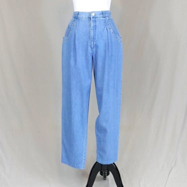 90s Nancy Bolen Jeans - 24-28" waist - Silvertone Triangles, Rhinestones - High Rise Elastic Back Waist No Back Pockets - Vintage 1990s S M 