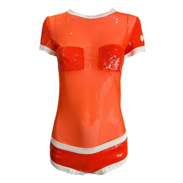 Jean Paul Gaultier Femme 2000's Orange Sheer Tee and Sequin Micro Short Set