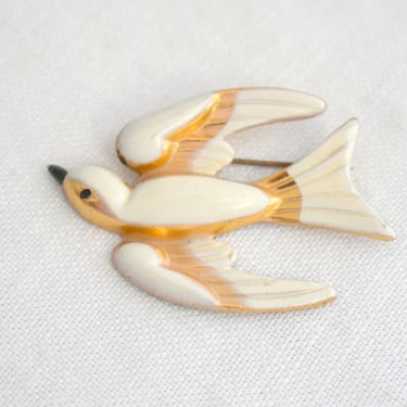 1940s Coro Cream Enamel Swallow Brooch 