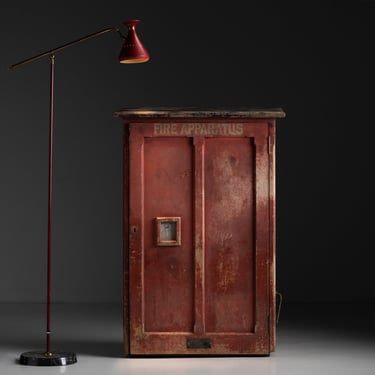 53 Inch Tall Fire Apparatus Cupboard / Red Metal Floor Lamp with Marble Base