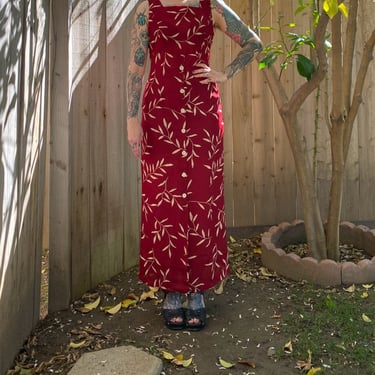 Vintage 1990’s Red Leaf Print Maxi Dress 